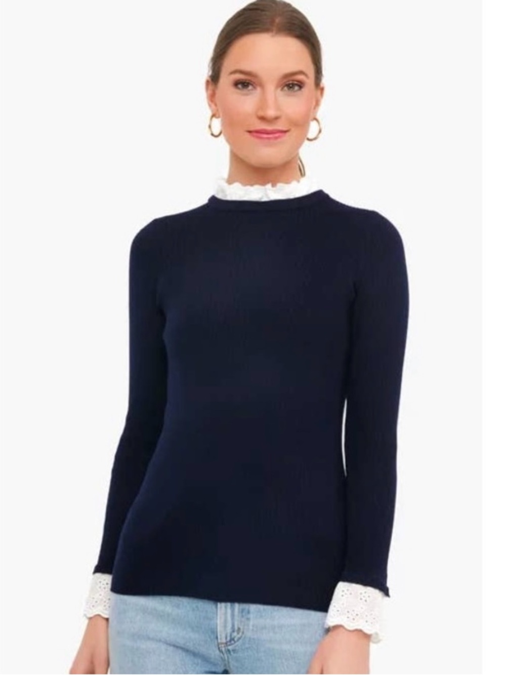 Tuckernuck Rosemary Eyelet Navy Knit Sweater Small